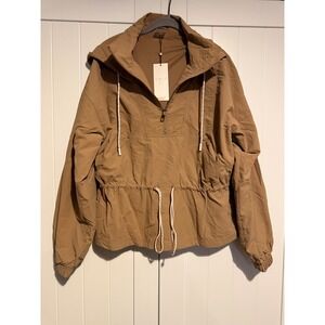 CALIA Womens Medium Hooded Water Repellent Windbreaker Jacket Tan WAX14309